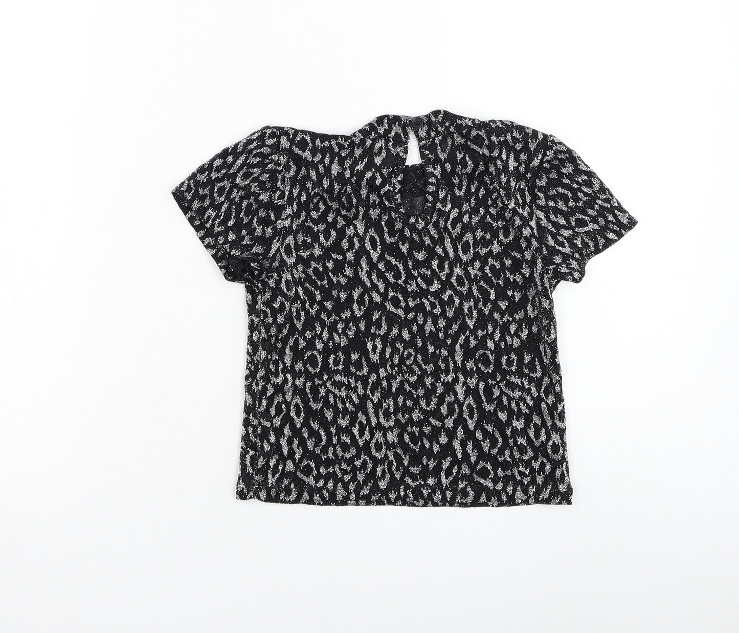 Primark Girls Black Animal Print Polyester Basic T-Shirt Size 7-8 Years Mock Neck Pullover