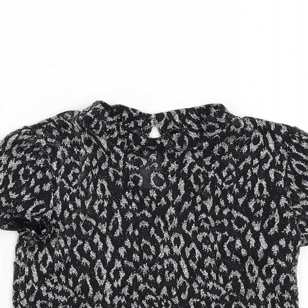 Primark Girls Black Animal Print Polyester Basic T-Shirt Size 7-8 Years Mock Neck Pullover