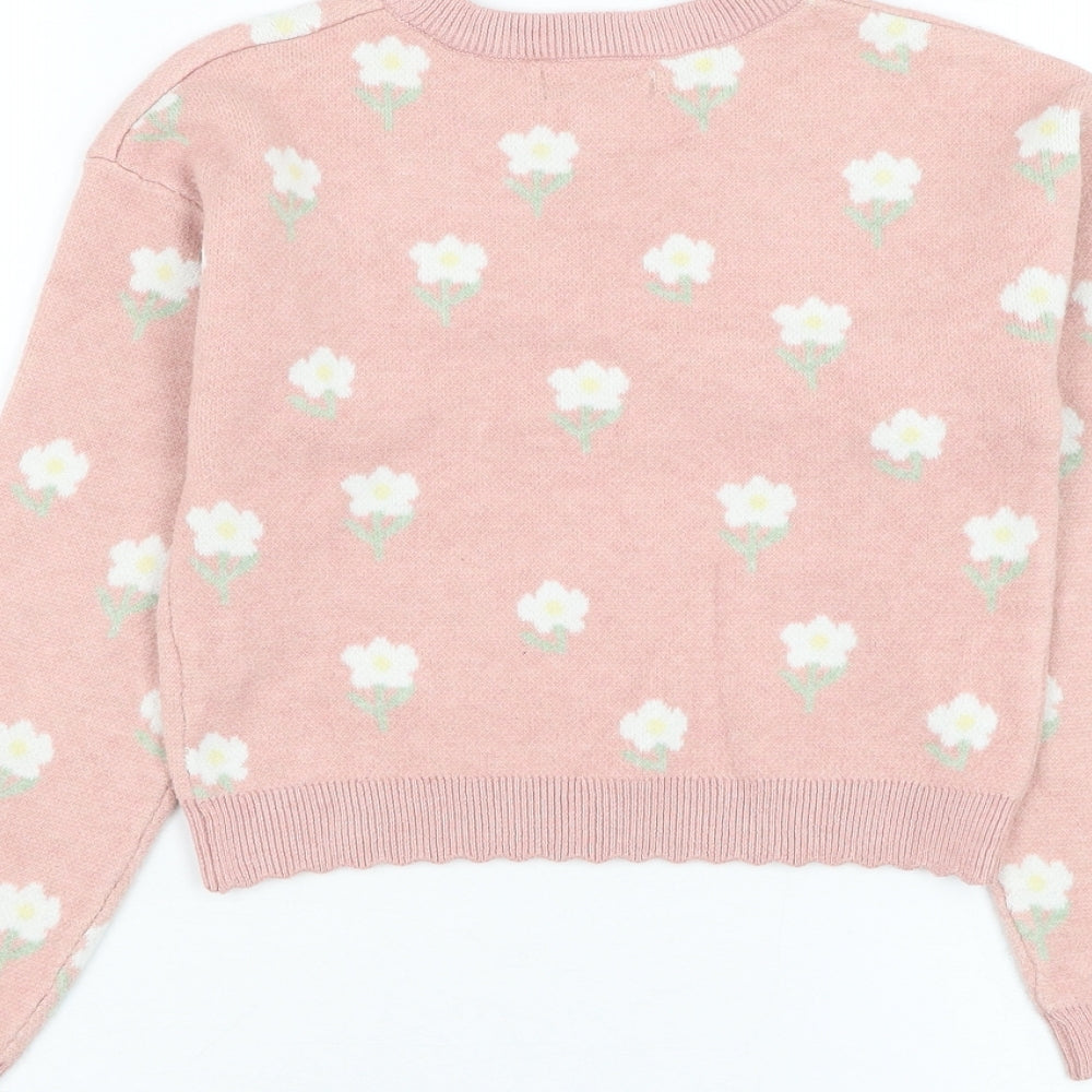 Primark Girls Pink Off the Shoulder Floral Polyester Pullover Jumper Size 7-8 Years Pullover