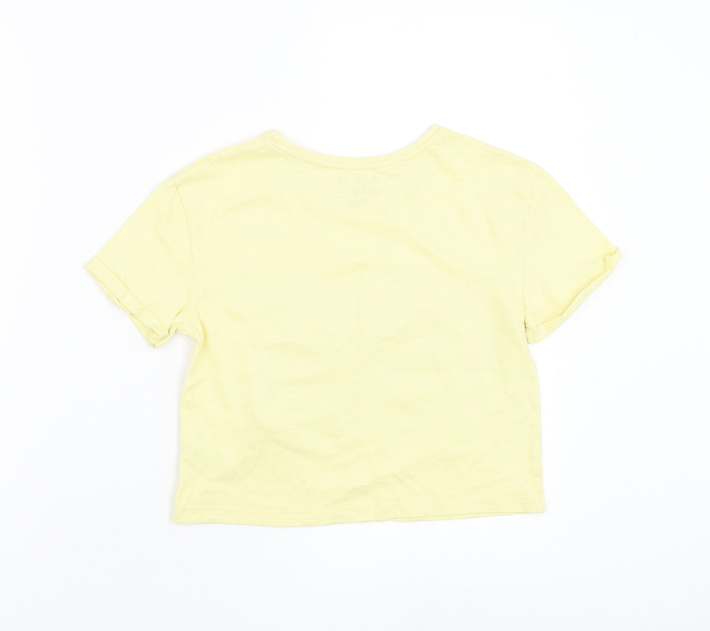 F&F Girls Yellow Cotton Basic T-Shirt Size 7-8 Years Round Neck Pullover - Rabbit