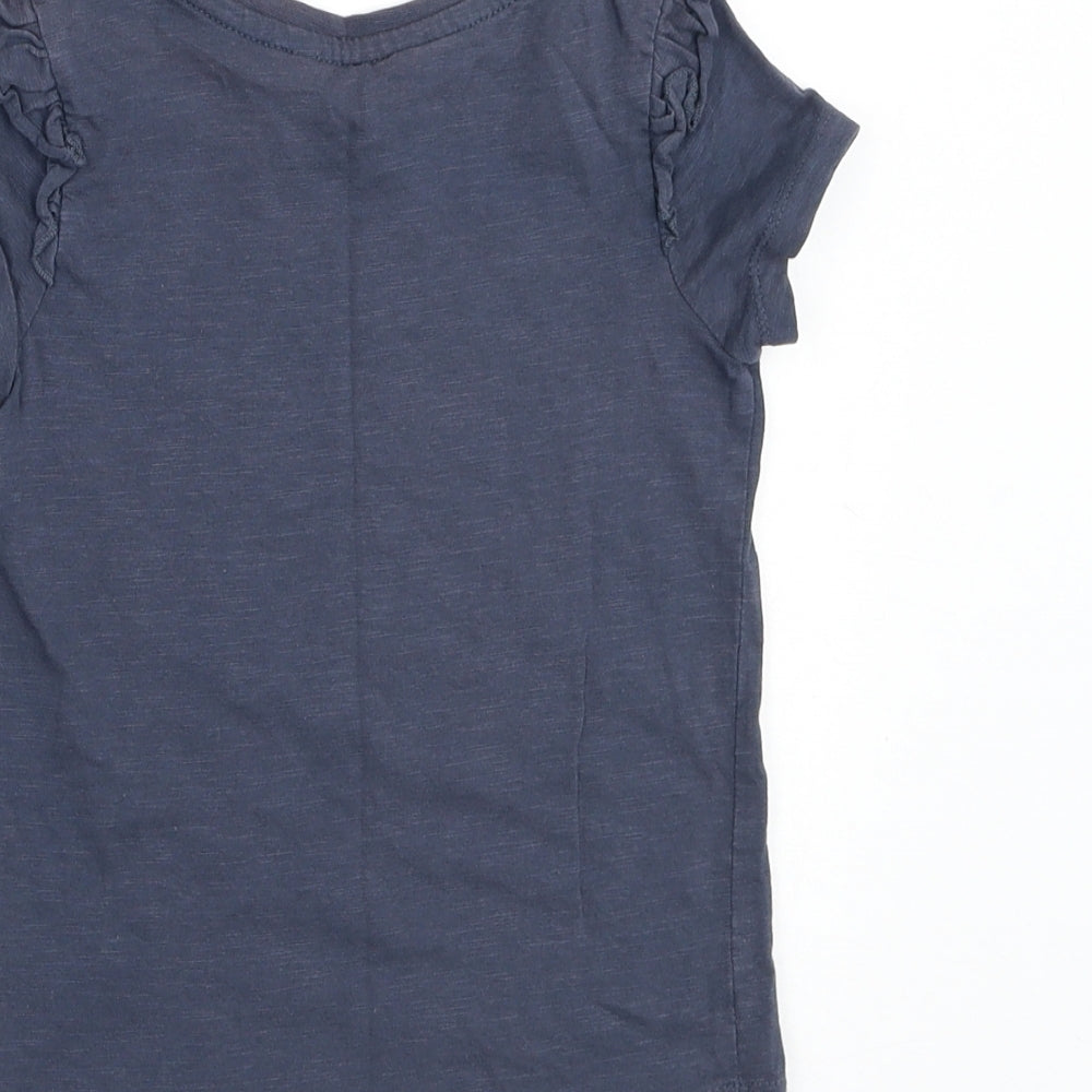 George Girls Blue Cotton Basic T-Shirt Size 4-5 Years Round Neck Pullover - Slogan