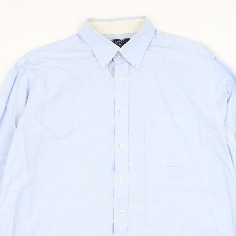 Charles Tyrwhitt Mens Blue Polyester Dress Shirt Size L Collared Button