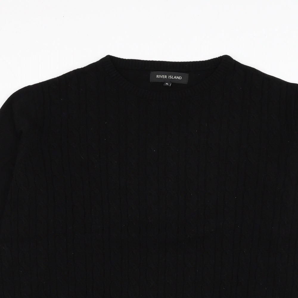 River Island Mens Black Round Neck Acrylic Pullover Jumper Size XL
