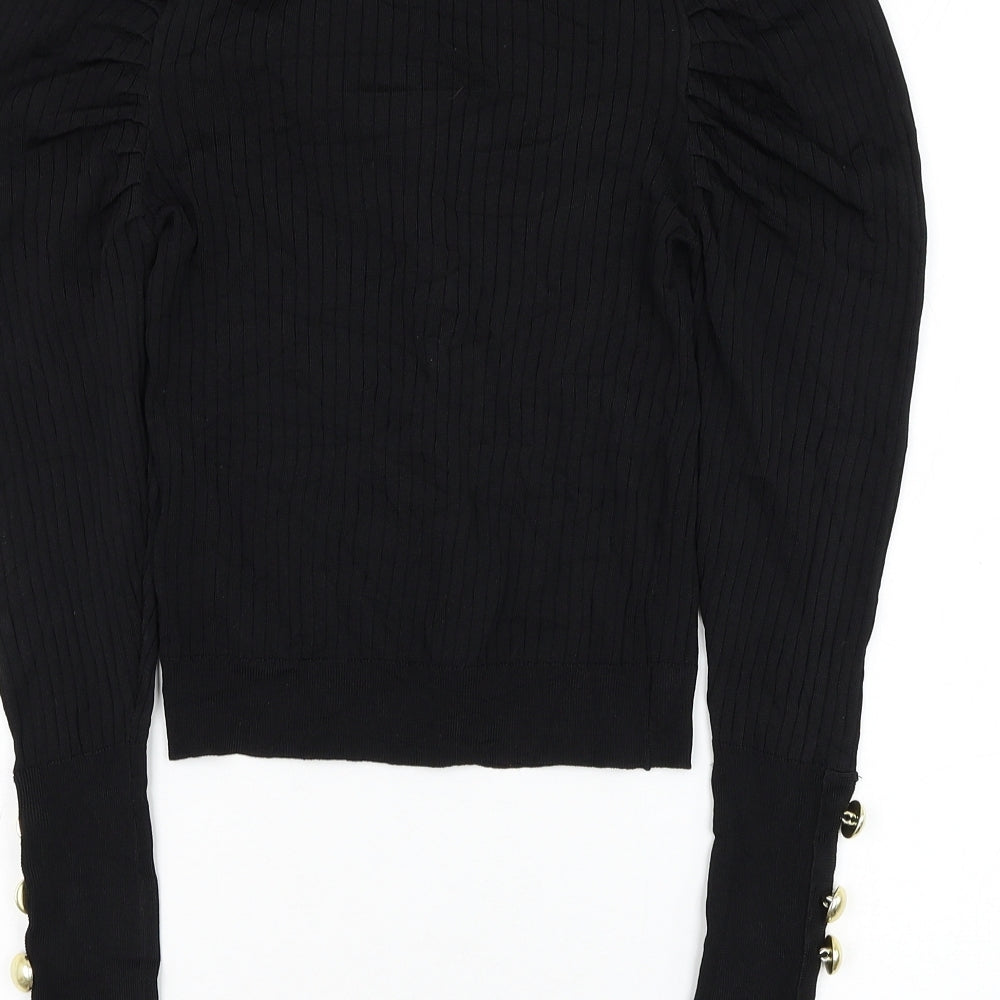 Zara Womens Black Round Neck Viscose Pullover Jumper Size M