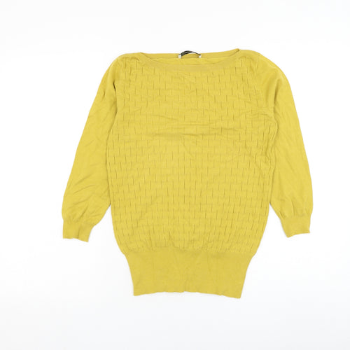 Oasis Womens Yellow Round Neck Cotton Pullover Jumper Size XS