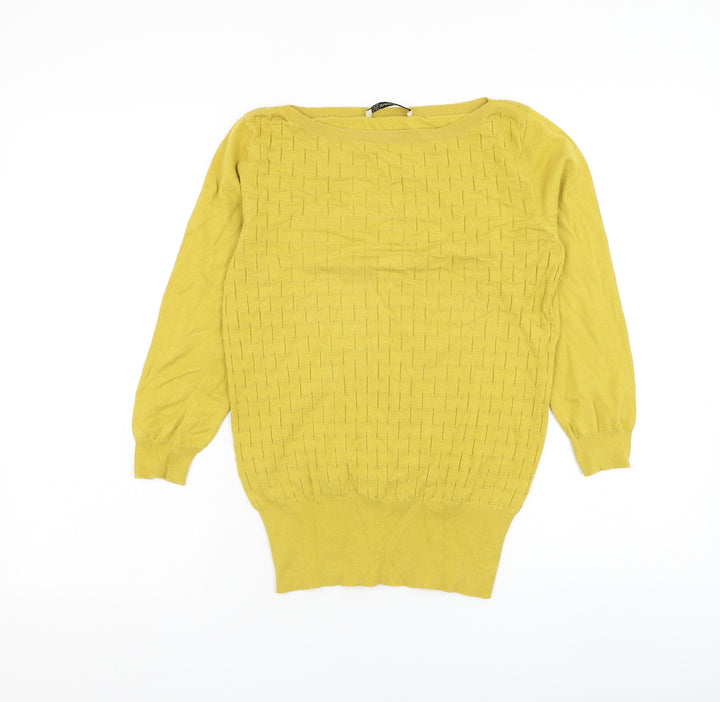 Oasis Womens Yellow Round Neck Cotton Pullover Jumper Size XS