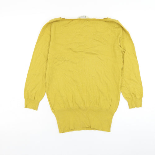 Oasis Womens Yellow Round Neck Cotton Pullover Jumper Size XS