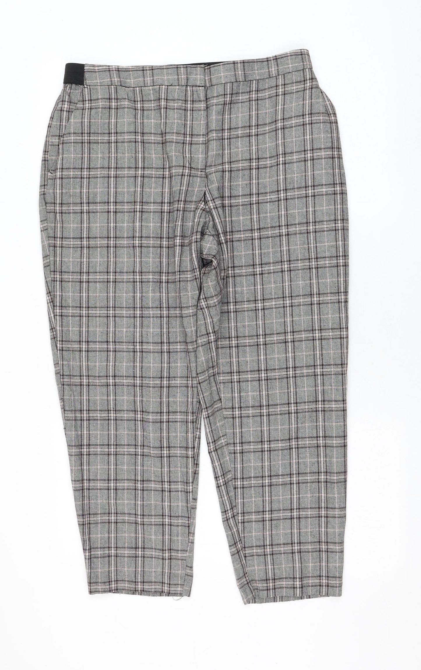 Primark Womens Grey Check Polyester Carrot Trousers Size 16 L25 in Regular