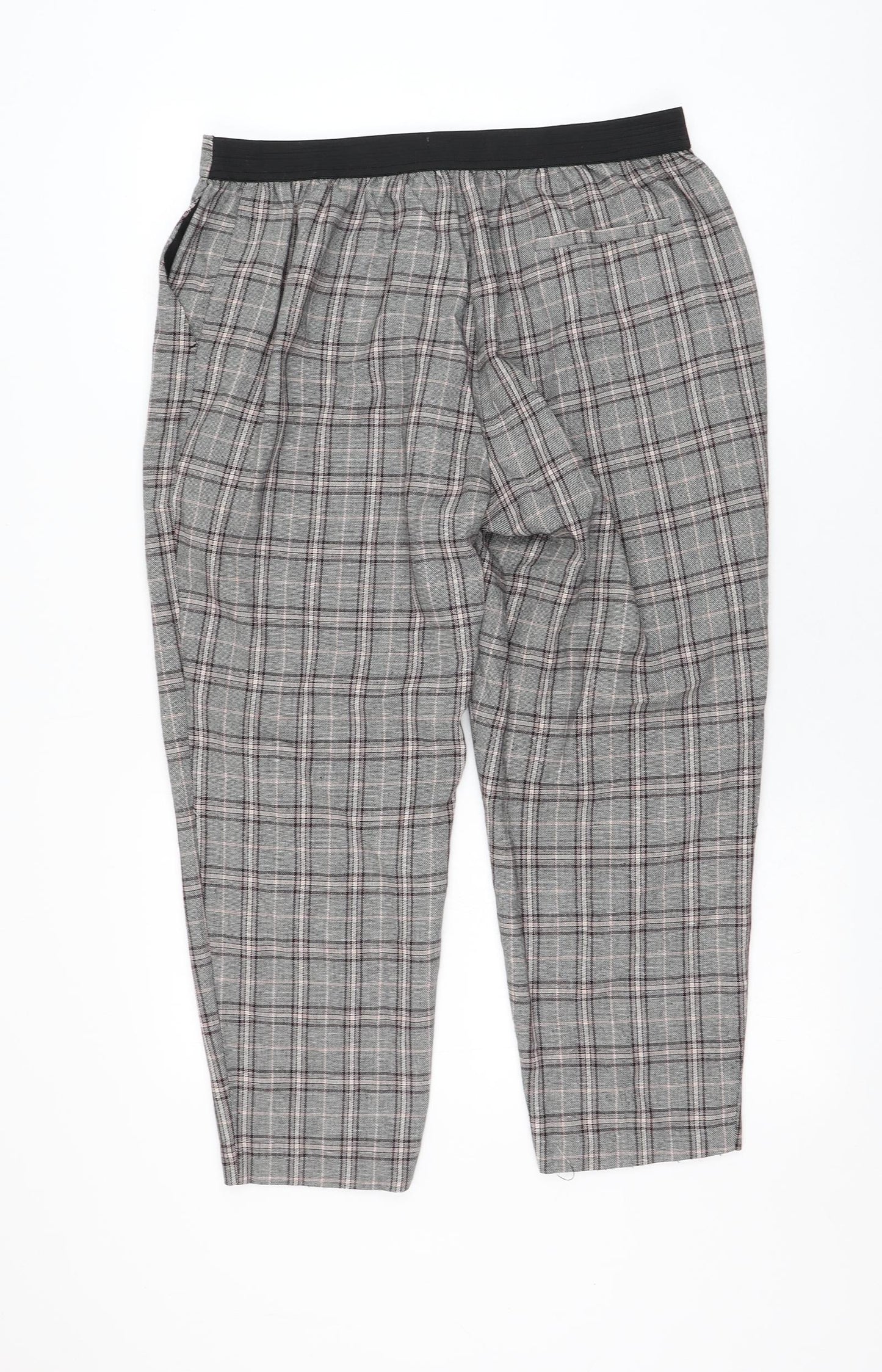 Primark Womens Grey Check Polyester Carrot Trousers Size 16 L25 in Regular