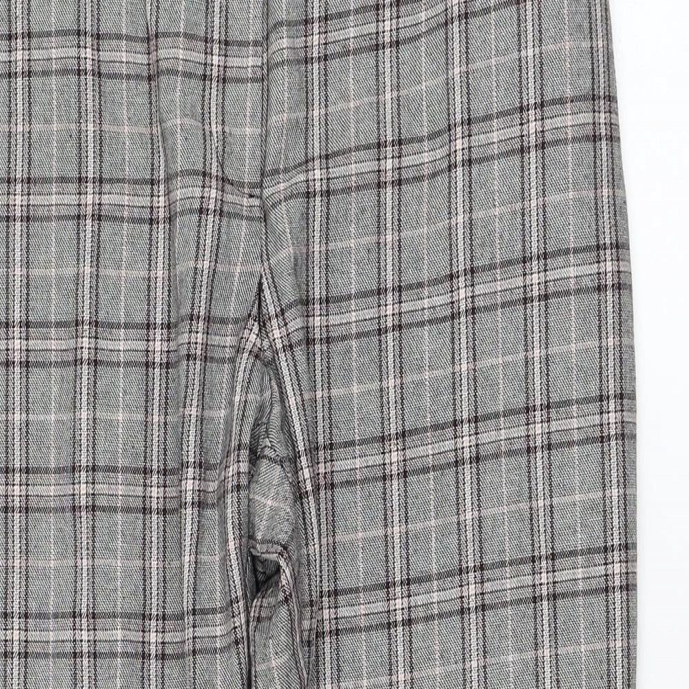 Primark Womens Grey Check Polyester Carrot Trousers Size 16 L25 in Regular