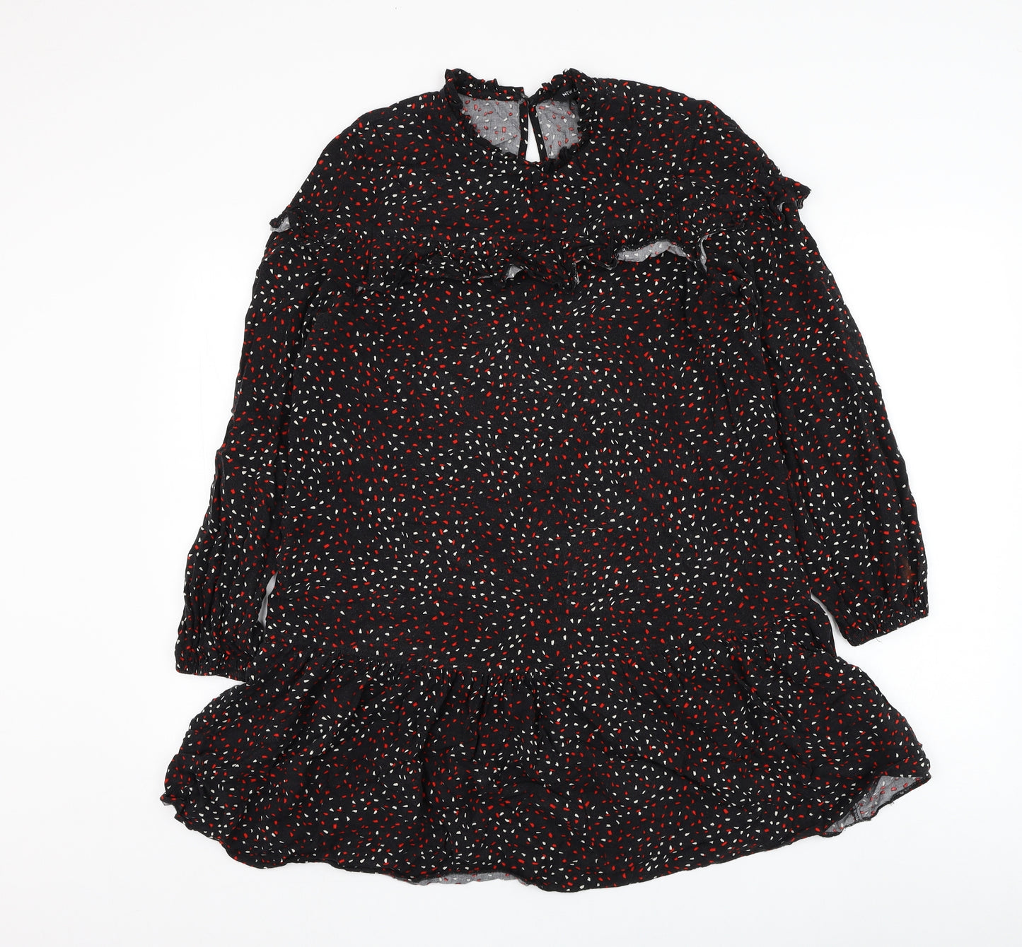 New Look Womens Black Geometric Viscose Shift Size 12 Round Neck Pullover