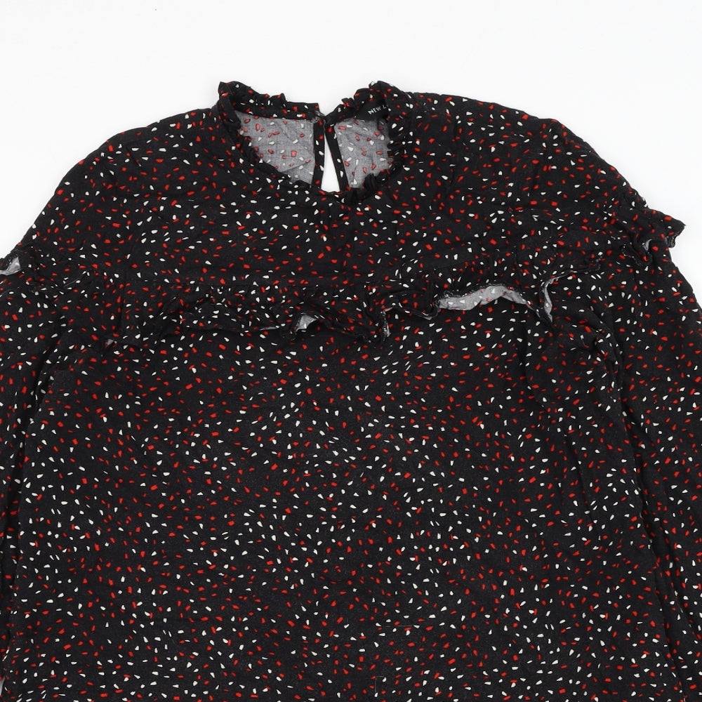 New Look Womens Black Geometric Viscose Shift Size 12 Round Neck Pullover