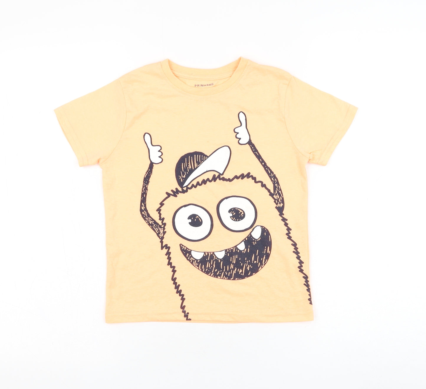 Primark Boys Orange Polyester Basic T-Shirt Size 6-7 Years Round Neck Pullover - Monster