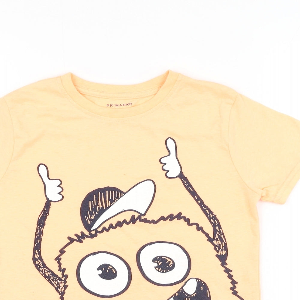 Primark Boys Orange Polyester Basic T-Shirt Size 6-7 Years Round Neck Pullover - Monster