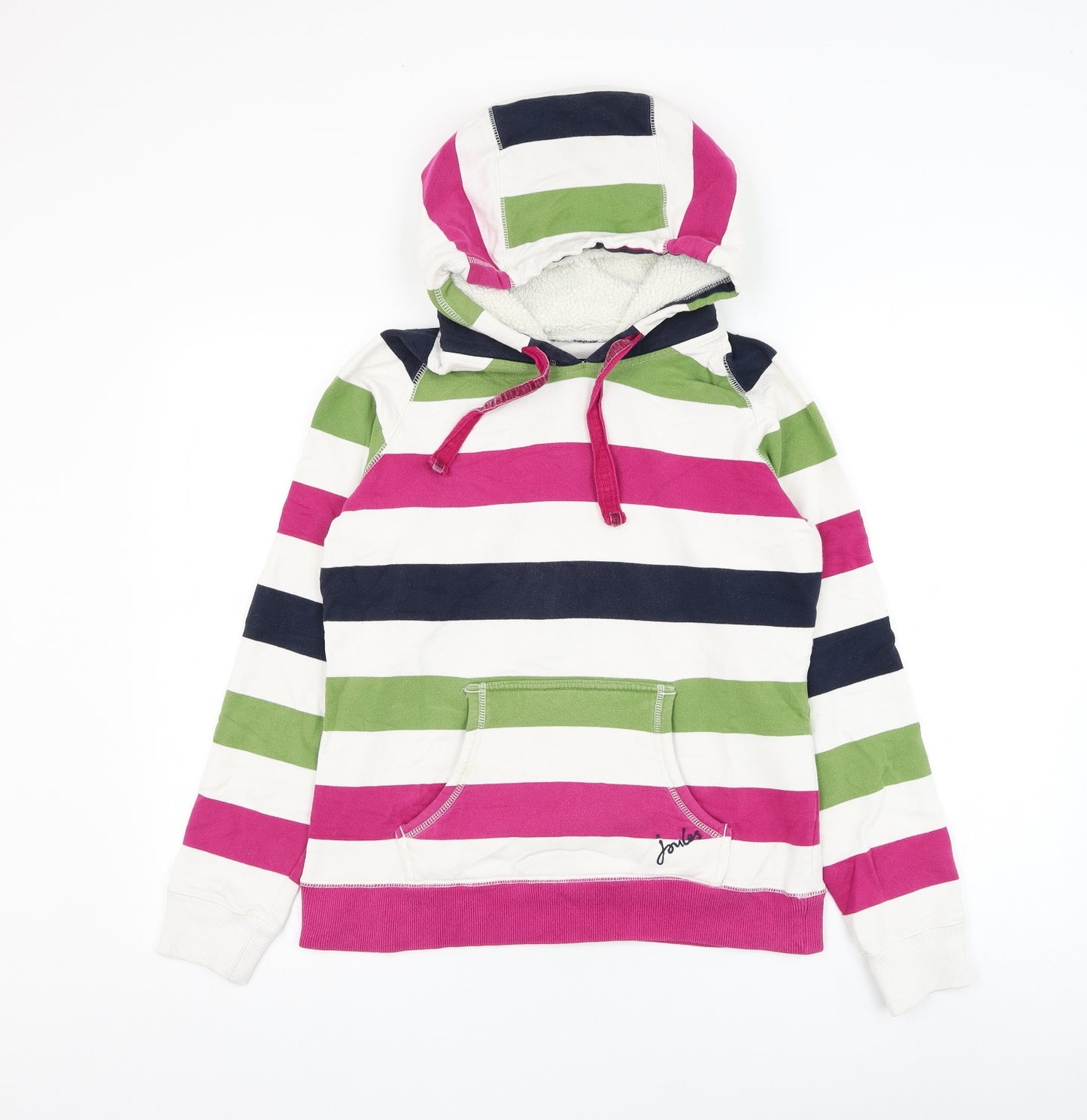 Joules Womens White Striped Cotton Pullover Hoodie Size 10 Pullover
