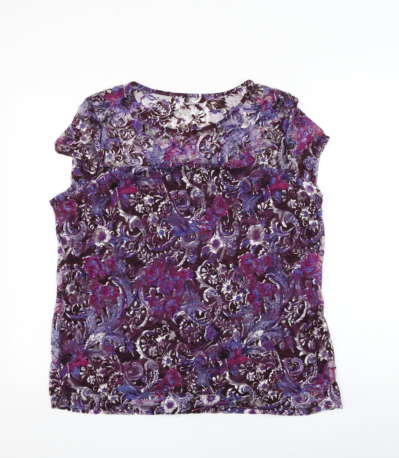 Preworn Womens Purple Floral Nylon Basic Blouse Size 20 Round Neck