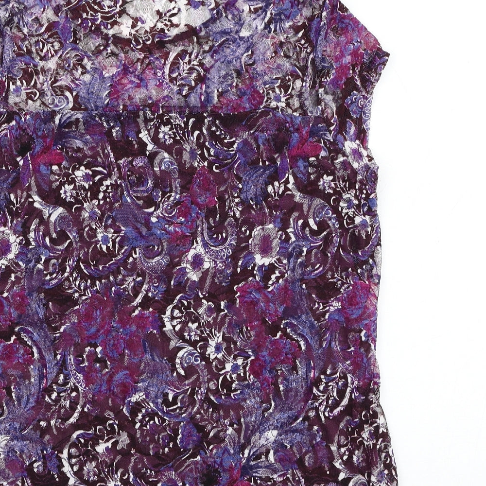 Preworn Womens Purple Floral Nylon Basic Blouse Size 20 Round Neck