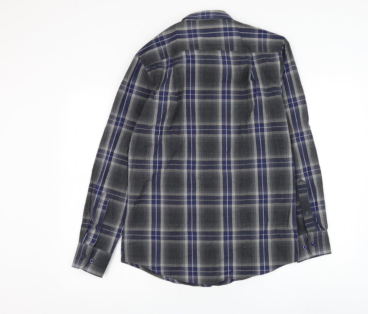 Dunnes Stores Mens Grey Check Cotton Dress Shirt Size S Collared Button