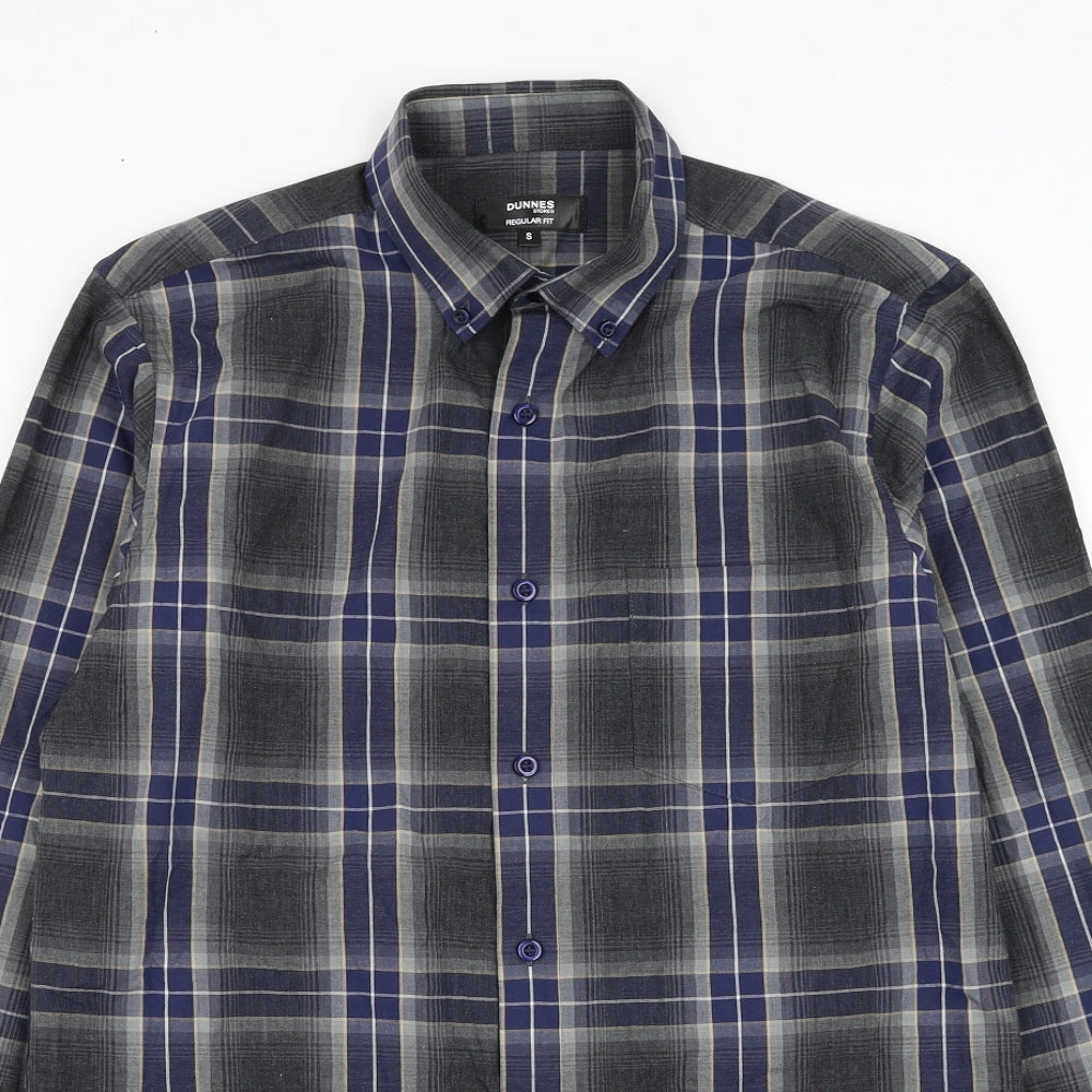 Dunnes Stores Mens Grey Check Cotton Dress Shirt Size S Collared Button
