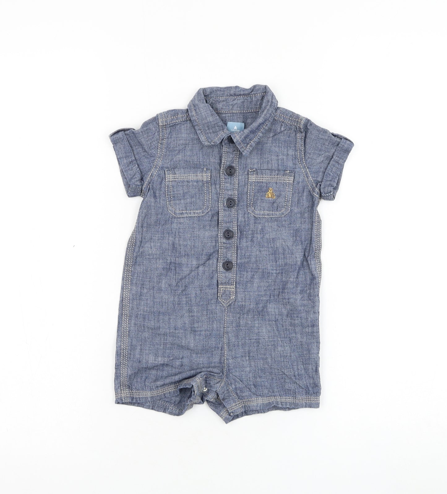 Gap Boys Blue Cotton Babygrow One-Piece Size 6-9 Months Button - Bear
