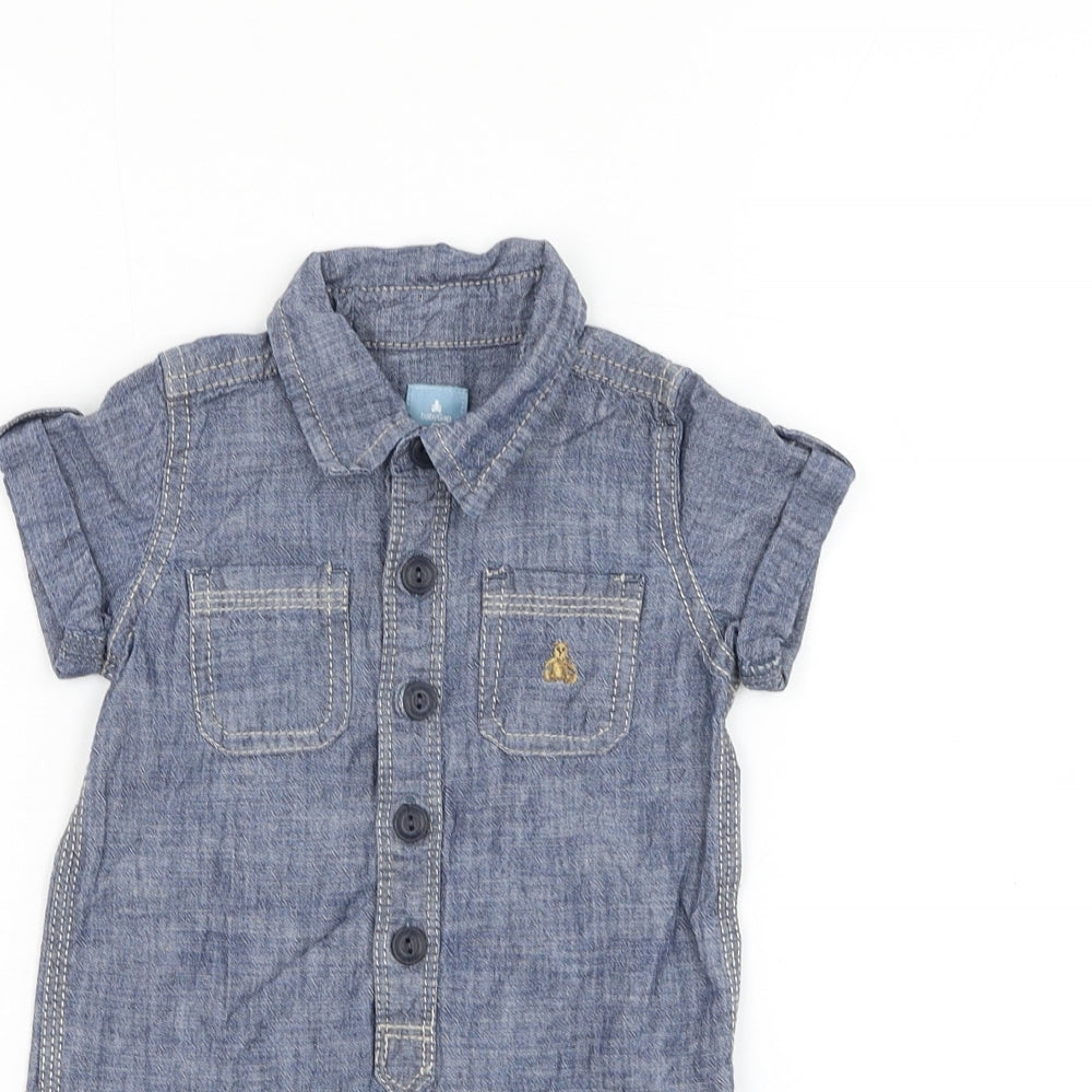 Gap Boys Blue Cotton Babygrow One-Piece Size 6-9 Months Button - Bear