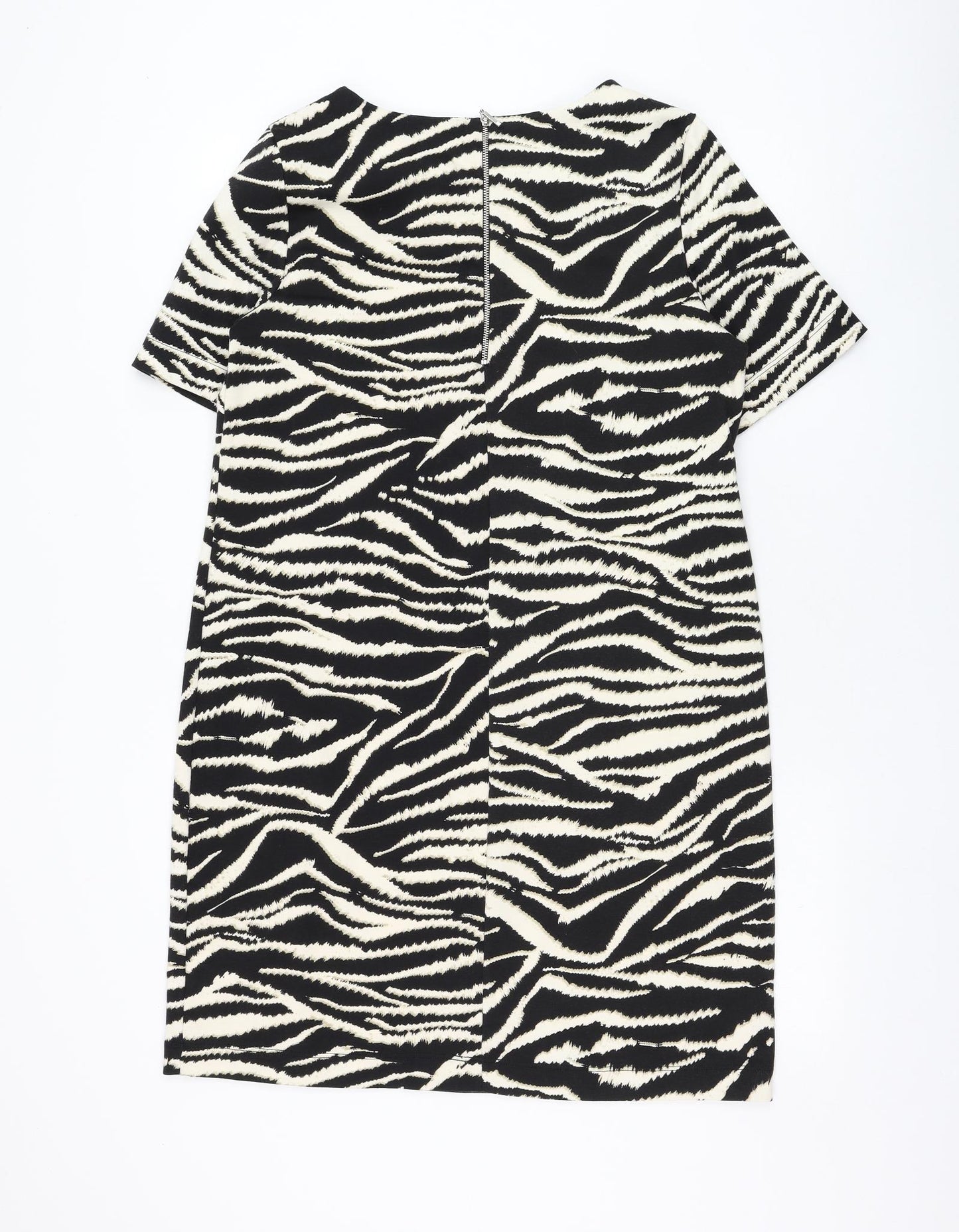 Wallis Womens Black Animal Print Polyester Shift Size 12 Round Neck Zip