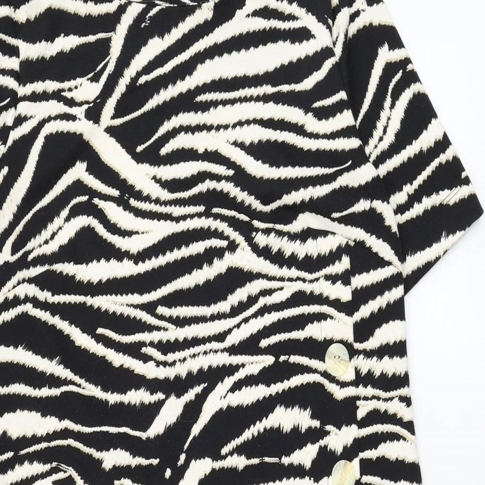 Wallis Womens Black Animal Print Polyester Shift Size 12 Round Neck Zip