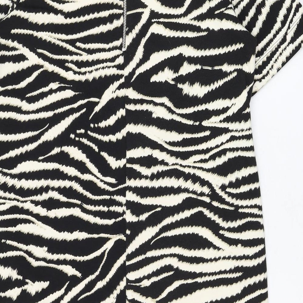 Wallis Womens Black Animal Print Polyester Shift Size 12 Round Neck Zip