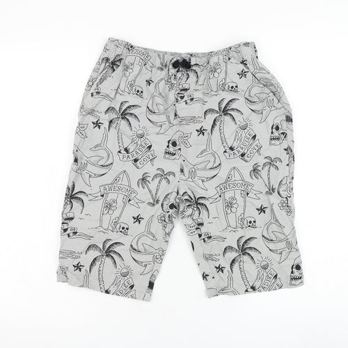 TU Boys Grey Cotton Sweat Shorts Size 13 Years Regular Drawstring - Skull