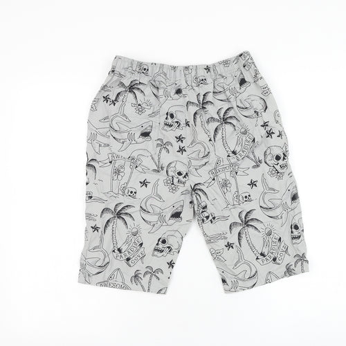 TU Boys Grey Cotton Sweat Shorts Size 13 Years Regular Drawstring - Skull