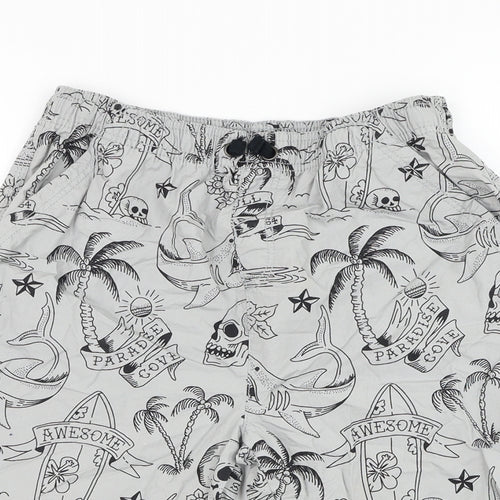 TU Boys Grey Cotton Sweat Shorts Size 13 Years Regular Drawstring - Skull