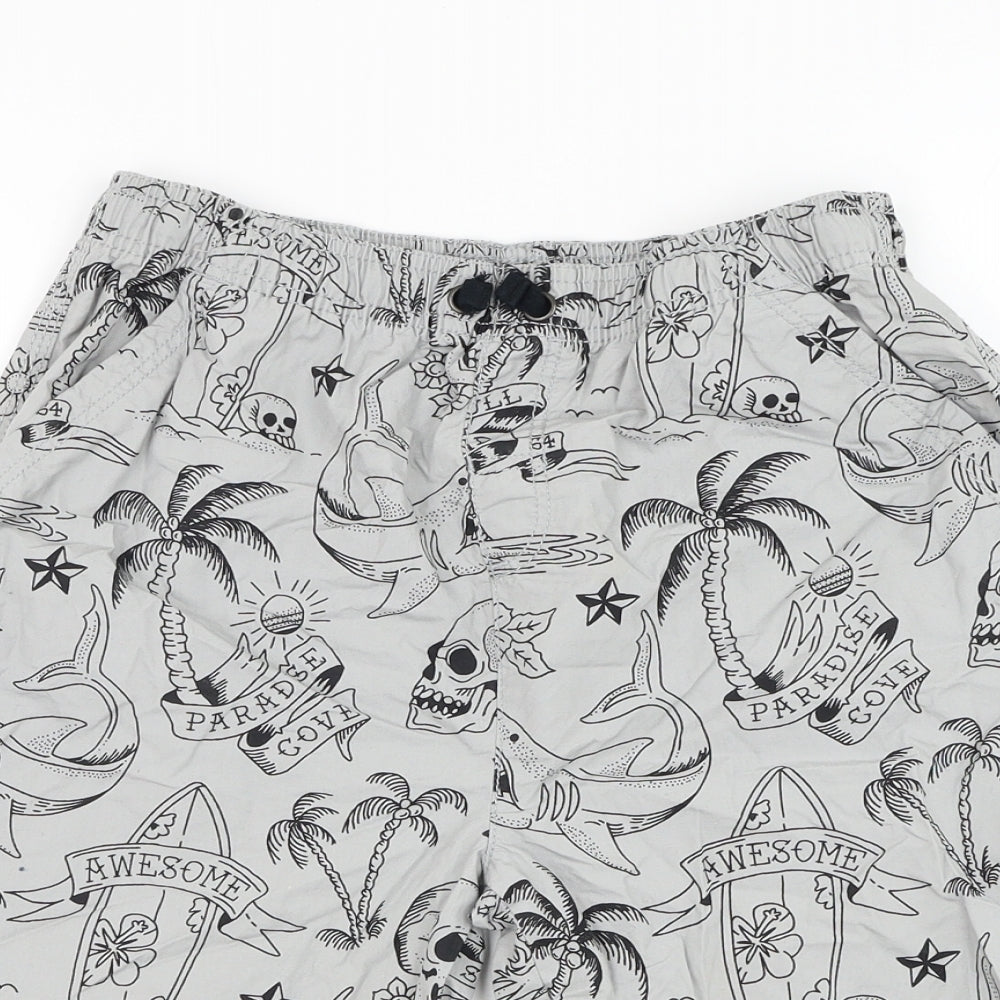 TU Boys Grey Cotton Sweat Shorts Size 13 Years Regular Drawstring - Skull