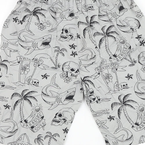 TU Boys Grey Cotton Sweat Shorts Size 13 Years Regular Drawstring - Skull