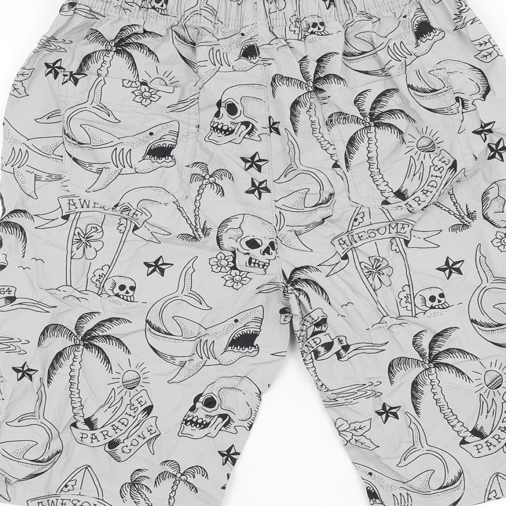 TU Boys Grey Cotton Sweat Shorts Size 13 Years Regular Drawstring - Skull
