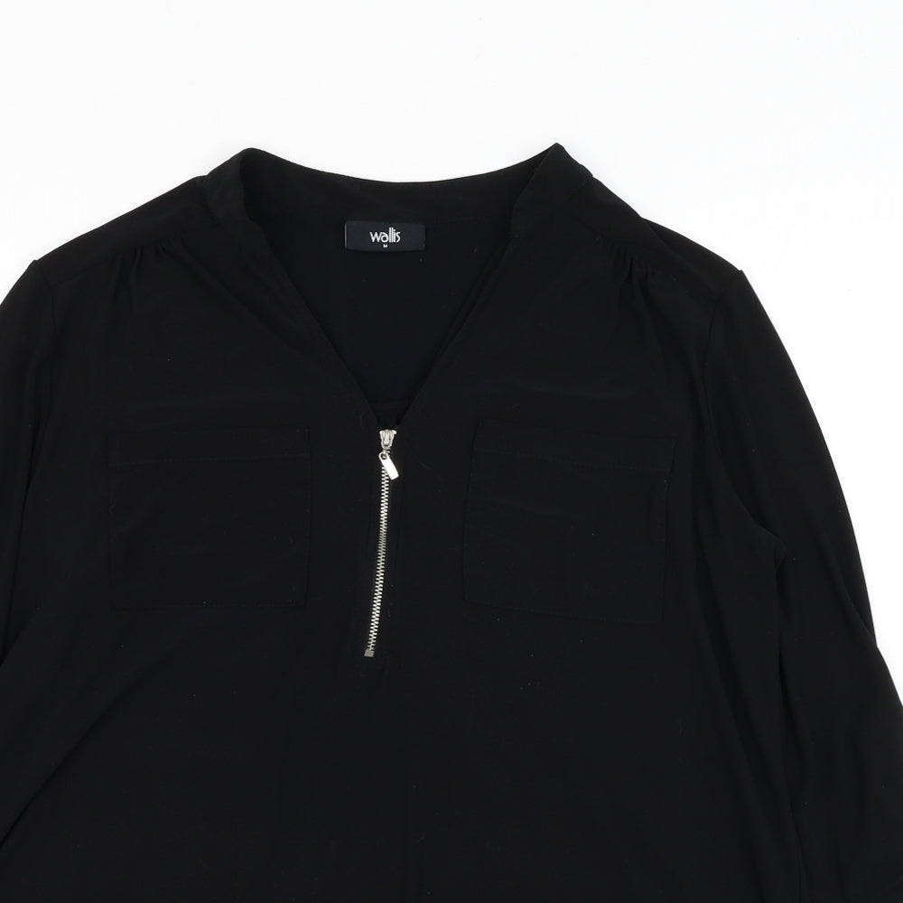 Wallis Womens Black Polyester Basic Blouse Size M V-Neck