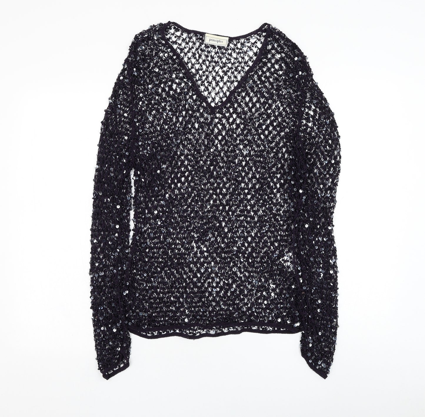 Principles Womens Blue Viscose Basic Blouse Size L V-Neck