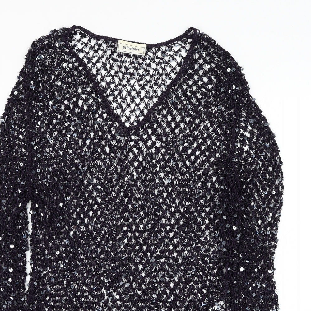 Principles Womens Blue Viscose Basic Blouse Size L V-Neck