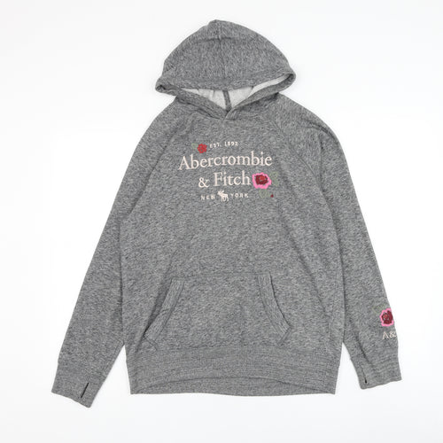 Abercrombie & Fitch Girls Grey Cotton Pullover Hoodie Size 13-14 Years Pullover