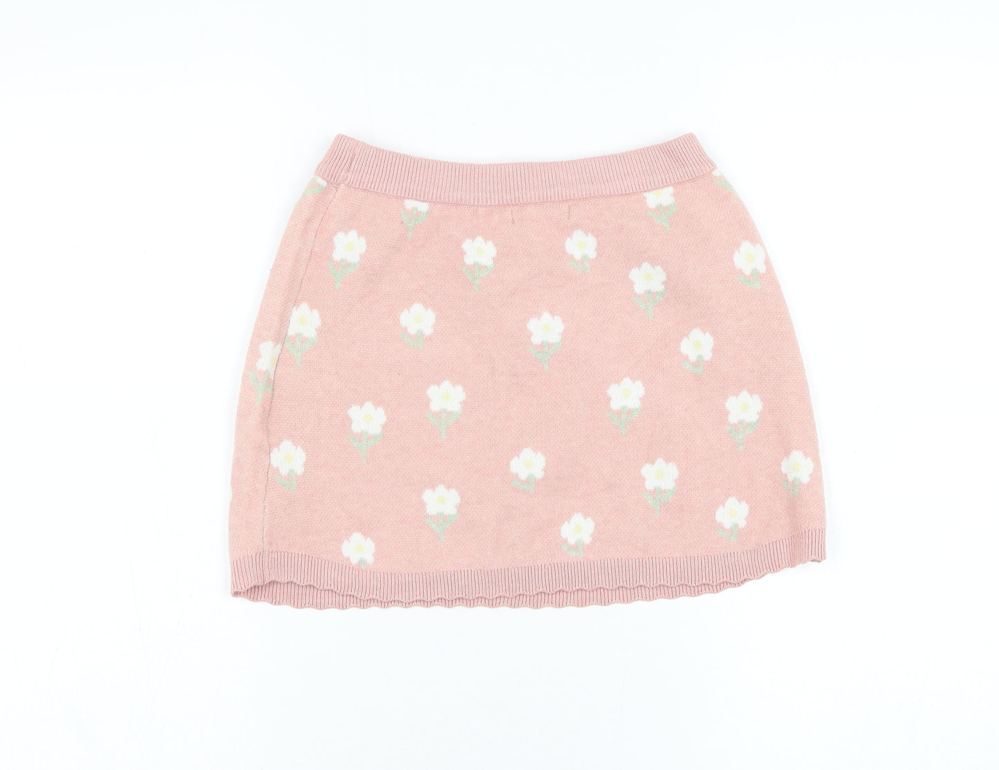 Primark Girls Pink Floral Polyester A-Line Skirt Size 7-8 Years Regular Pull On