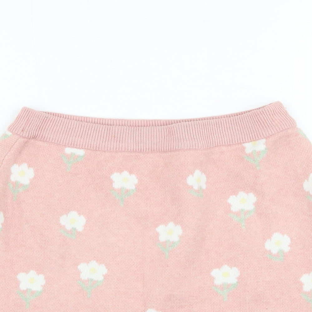 Primark Girls Pink Floral Polyester A-Line Skirt Size 7-8 Years Regular Pull On