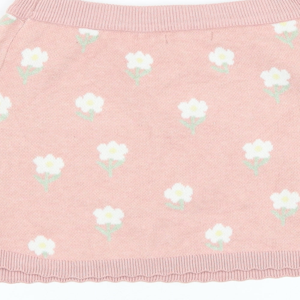 Primark Girls Pink Floral Polyester A-Line Skirt Size 7-8 Years Regular Pull On