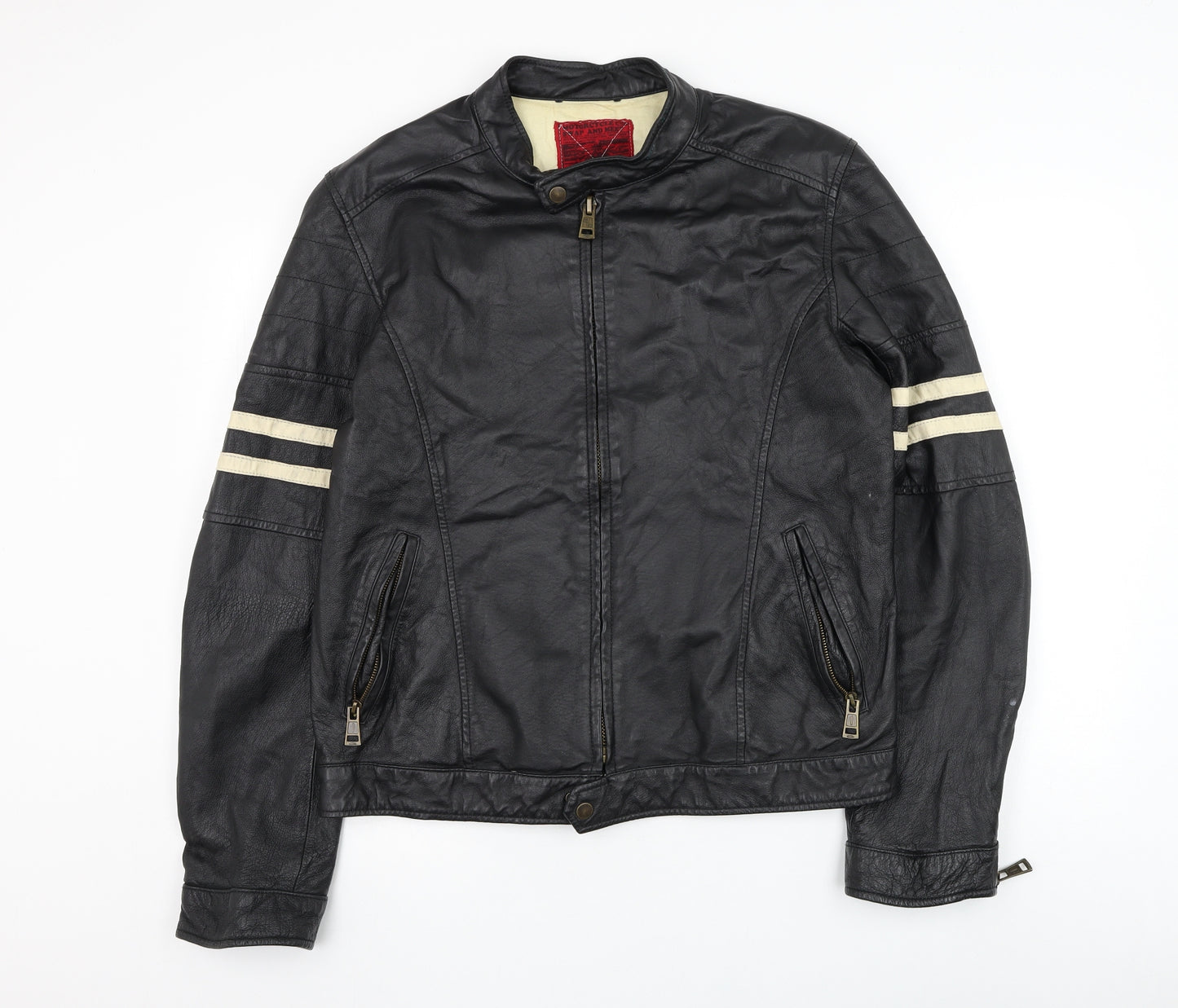 River Island Mens Black Biker Jacket Size L Zip