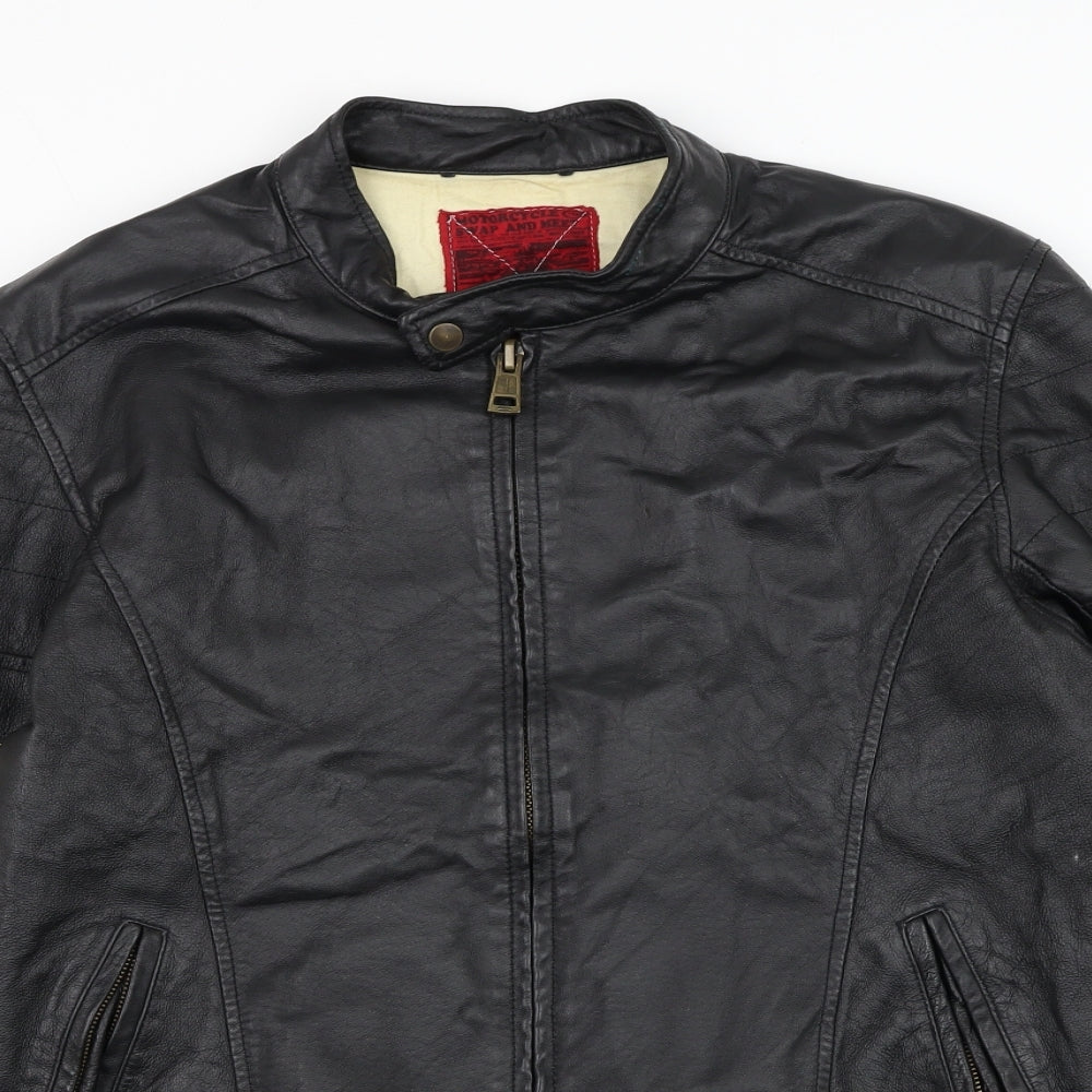 River Island Mens Black Biker Jacket Size L Zip