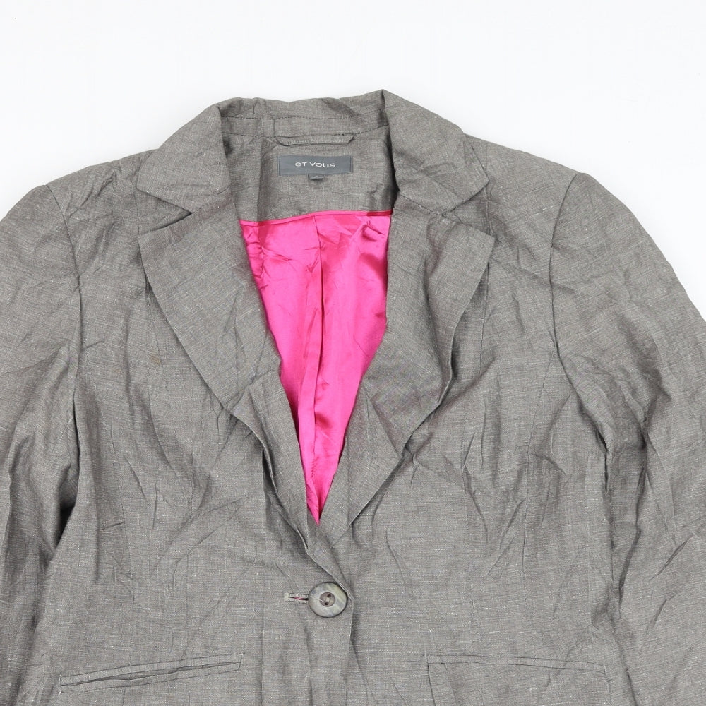 Et Vous Womens Grey Jacket Blazer Size 14 Button