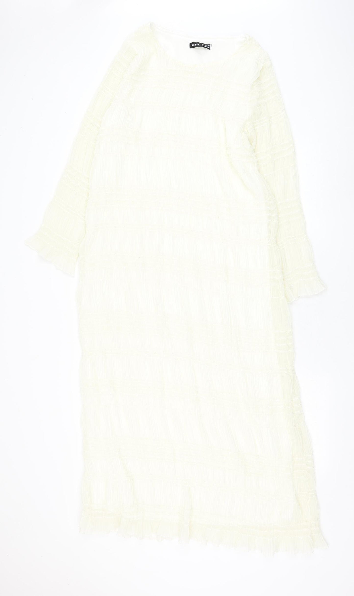 SheIn Womens White Polyester Shift Size 10 Round Neck Pullover