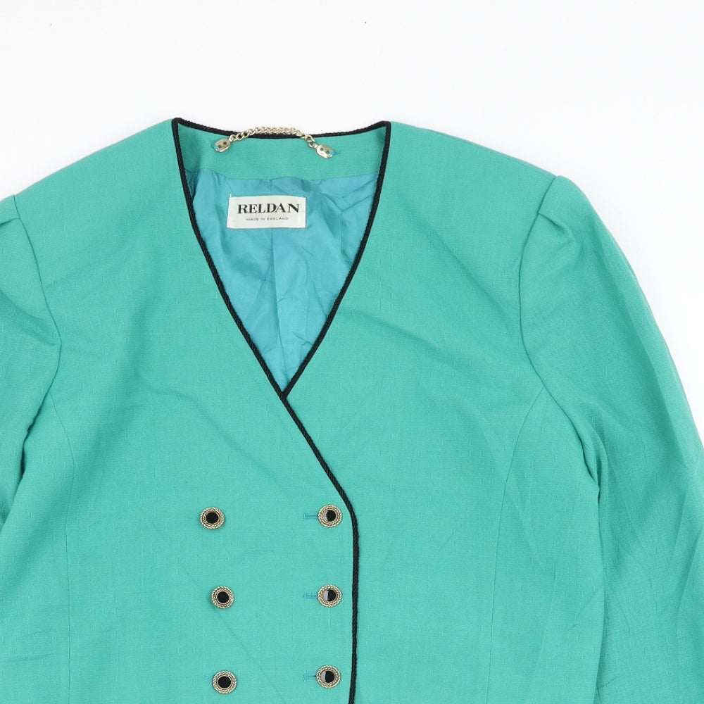Reldan Womens Green Jacket Blazer Size 14 Button