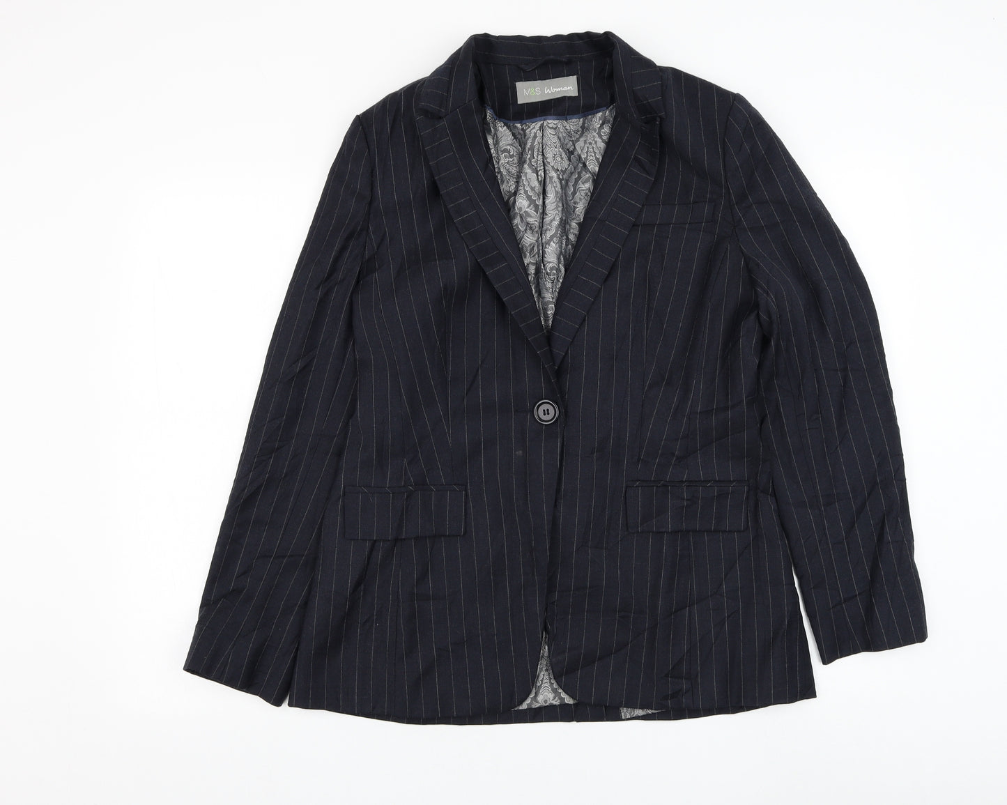 Marks and Spencer Womens Blue Striped Jacket Blazer Size 12 Button