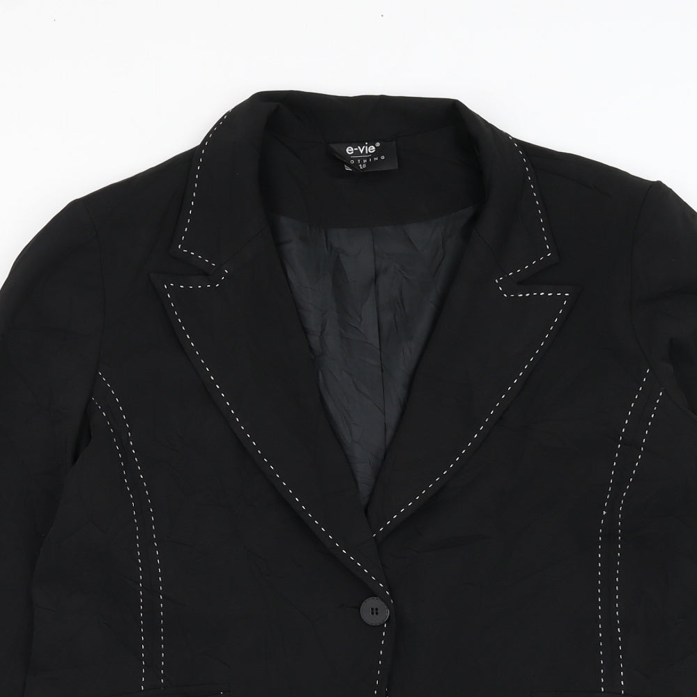 Evie Womens Black Jacket Blazer Size 16 Button