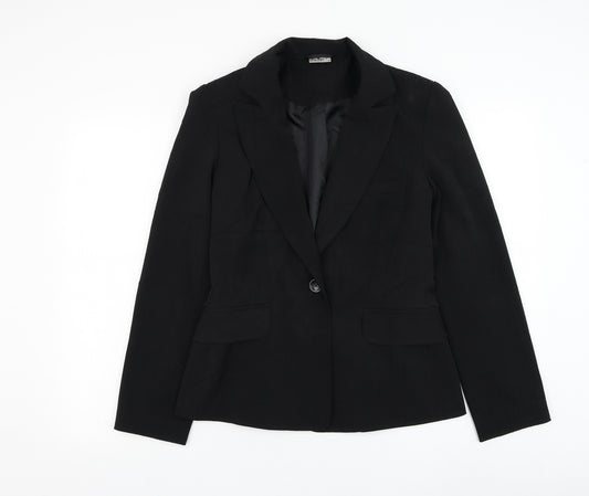 Front view of Select women’s black jacket blazer, size UK 12, button