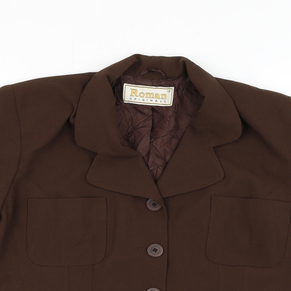 Roman Womens Brown Jacket Blazer Size 12 Button